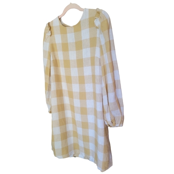 Who What Wear S Yellow Gingham Linen Blend Puff Sleeve Dress Boho Country Chic - Picture 4 of 12
